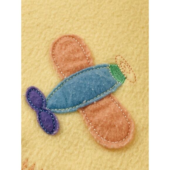 Baby Blanket Airplane Yellow Fleece Applique Vintage Lovey Orange Blue Purple 40 - Picture 4 of 5